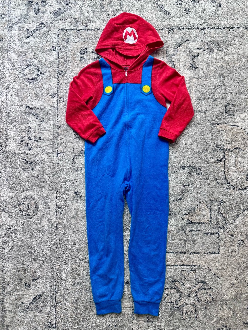 Kids Super Mario fleece one piece  hooded union suit/Halloween Costume Size 8